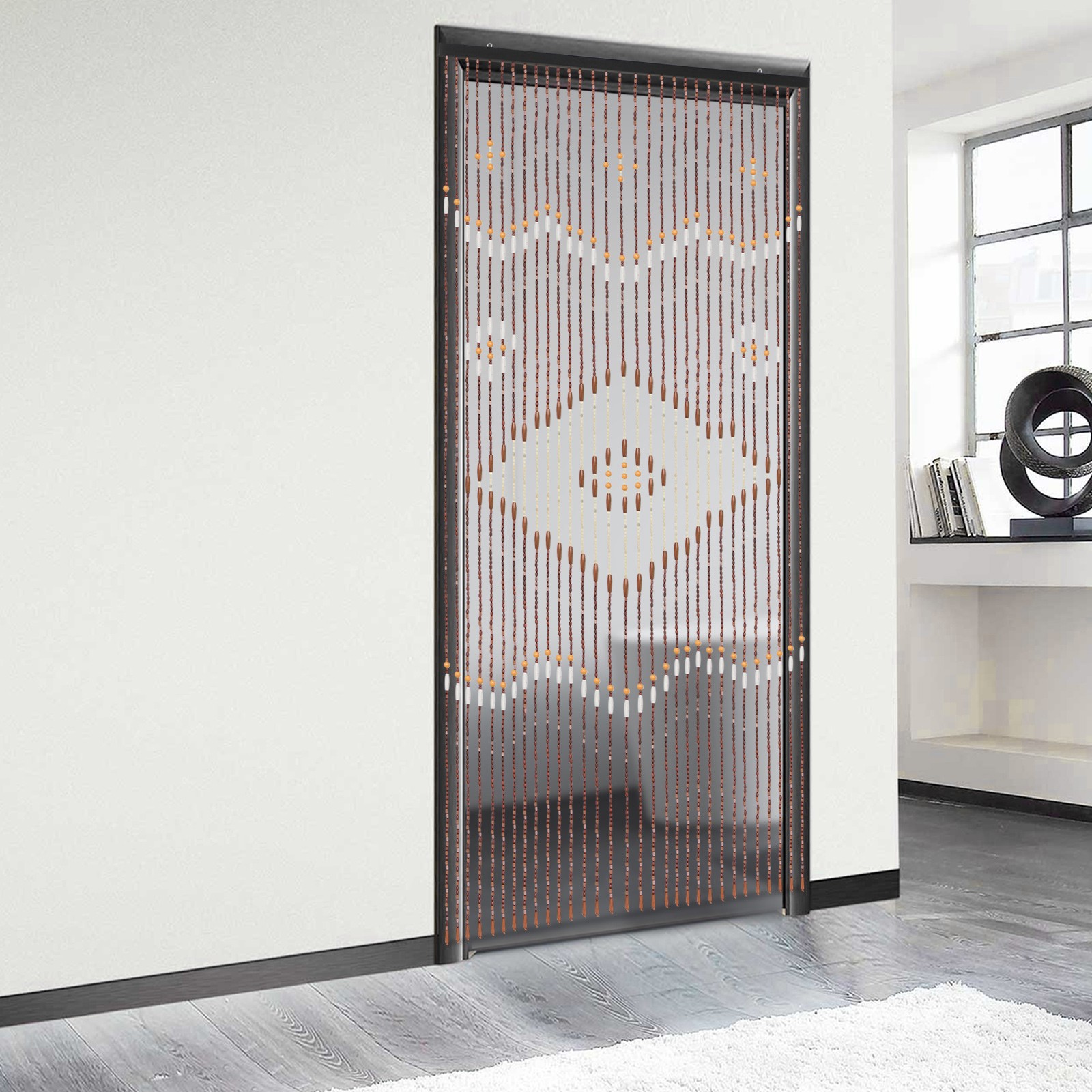 Door Curtain Boho Rustic Door Curtain for Doorway Bamboo Wood Rectangular