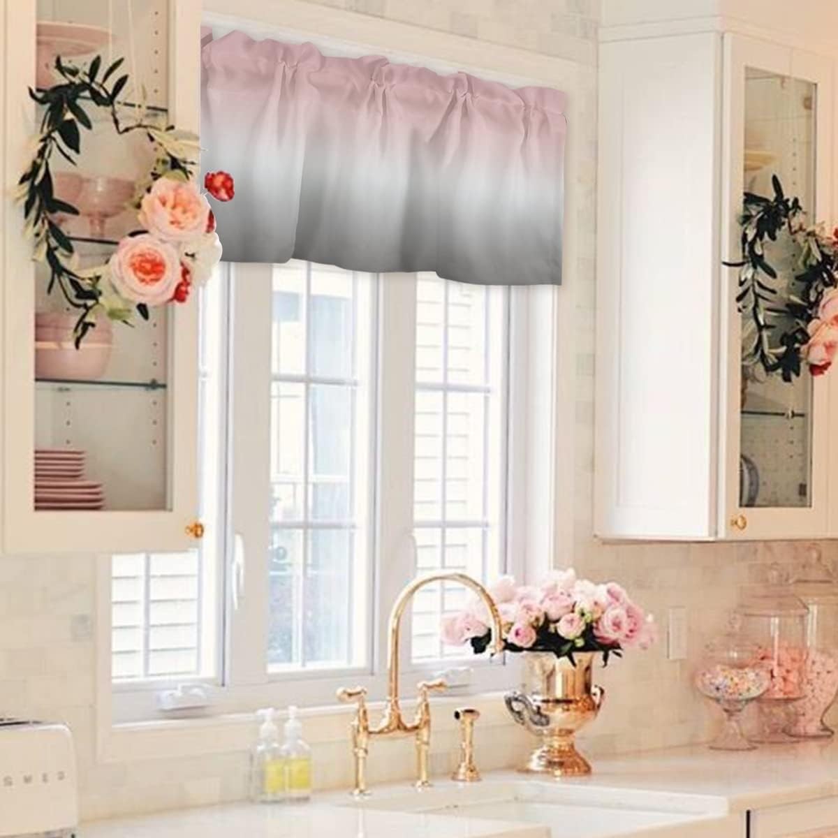 Windows Valances Curtain Pink and Grey Ombre Kitchen Valances Rod Pocket