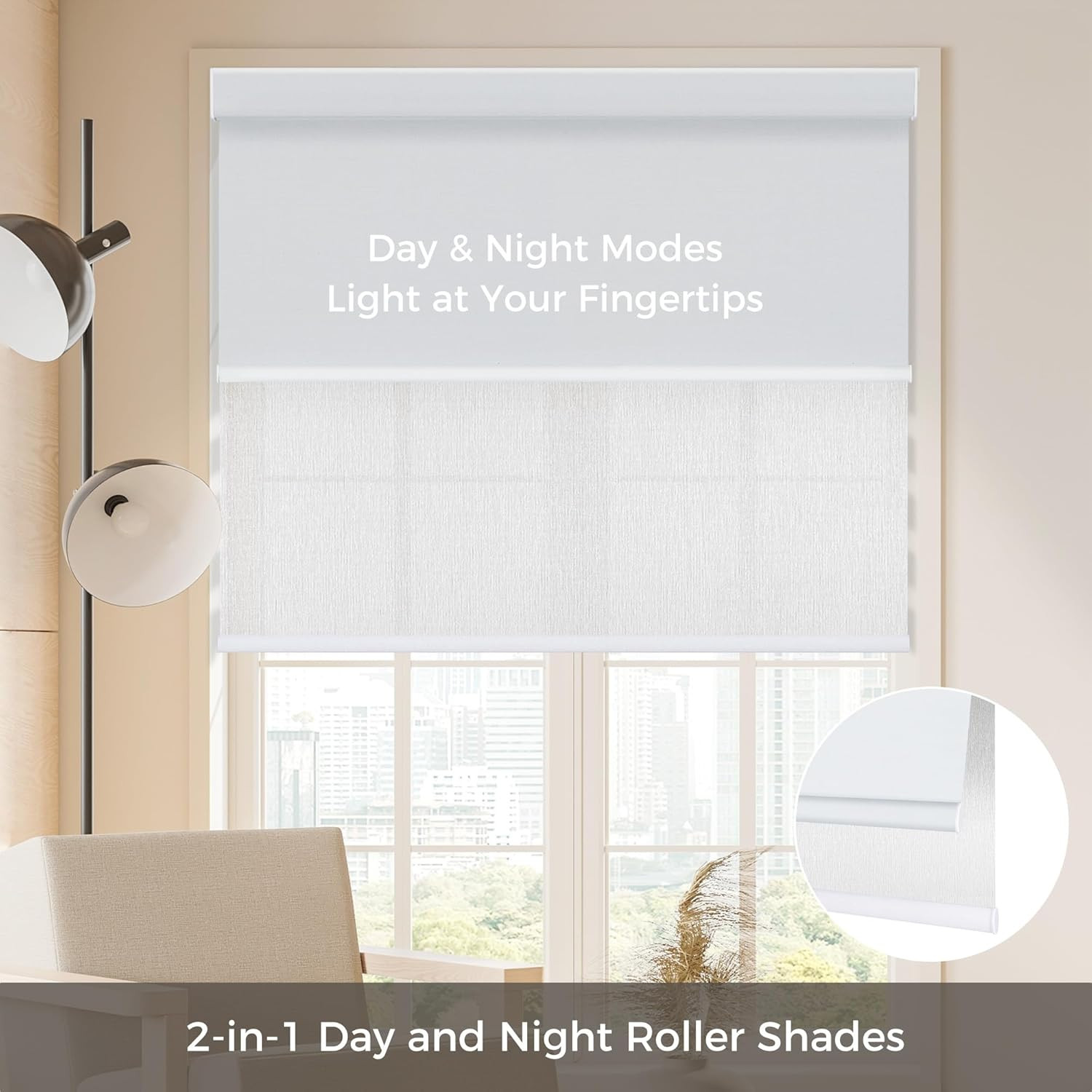 Cordless Dual Roller Shades, Blackout & Light Filtering, 24″ W X 72″ H