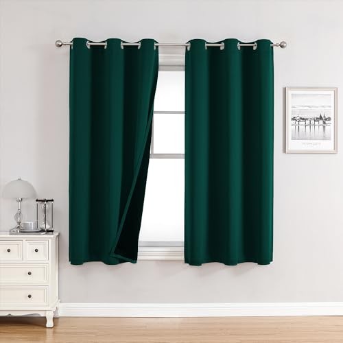 100% Blackout Curtains for Bedroom with 42″W x 63″L (Pack of 2) Forest Green