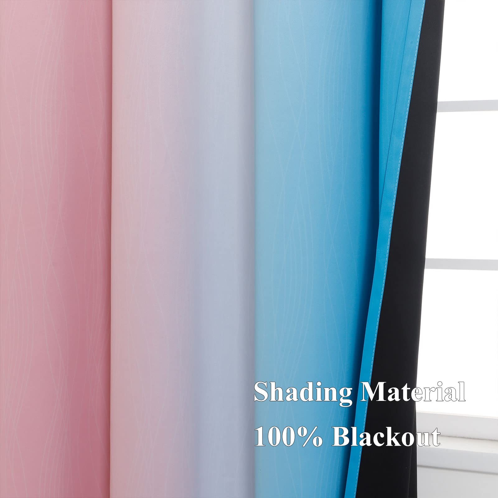 Pink and Blue Blackout Curtains 84 Inches Long,Ombre and Wave Line Pattern Gr