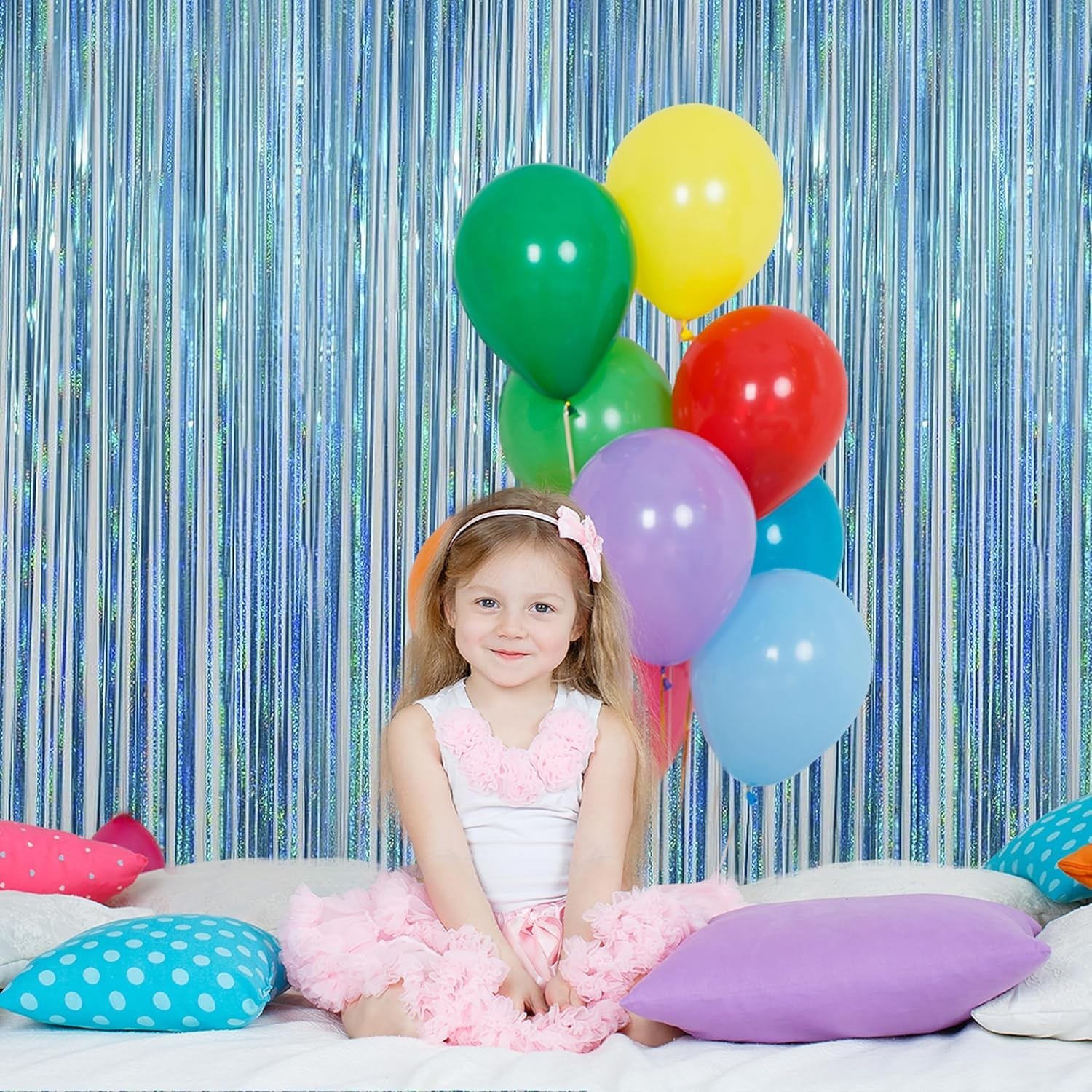 Easy Set Up 2 Pack of Light Blue Tinsel Curtains – Ideal for Parties and Showers