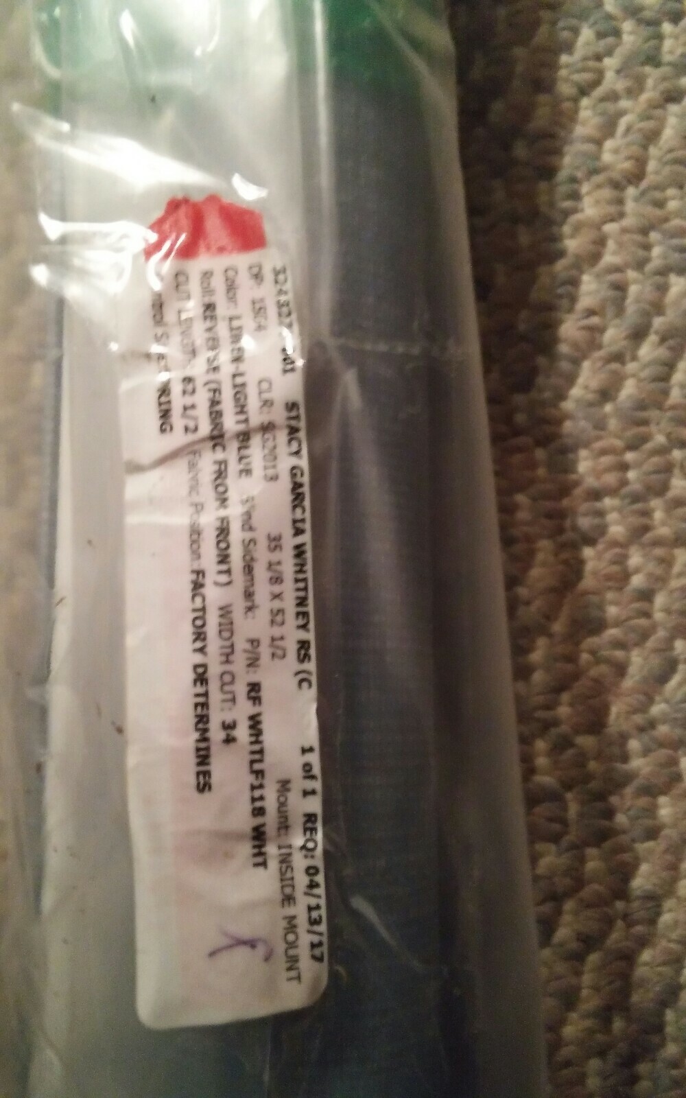 000 New Stacy Garcia Spring Roller Shade Whitney 35 1/8 x 52.5 Inch Linen Lt Blu