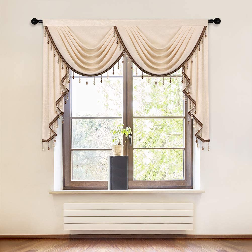 Elkca Thick Chenille Window Curtains Valance For Living Room Beige Valance