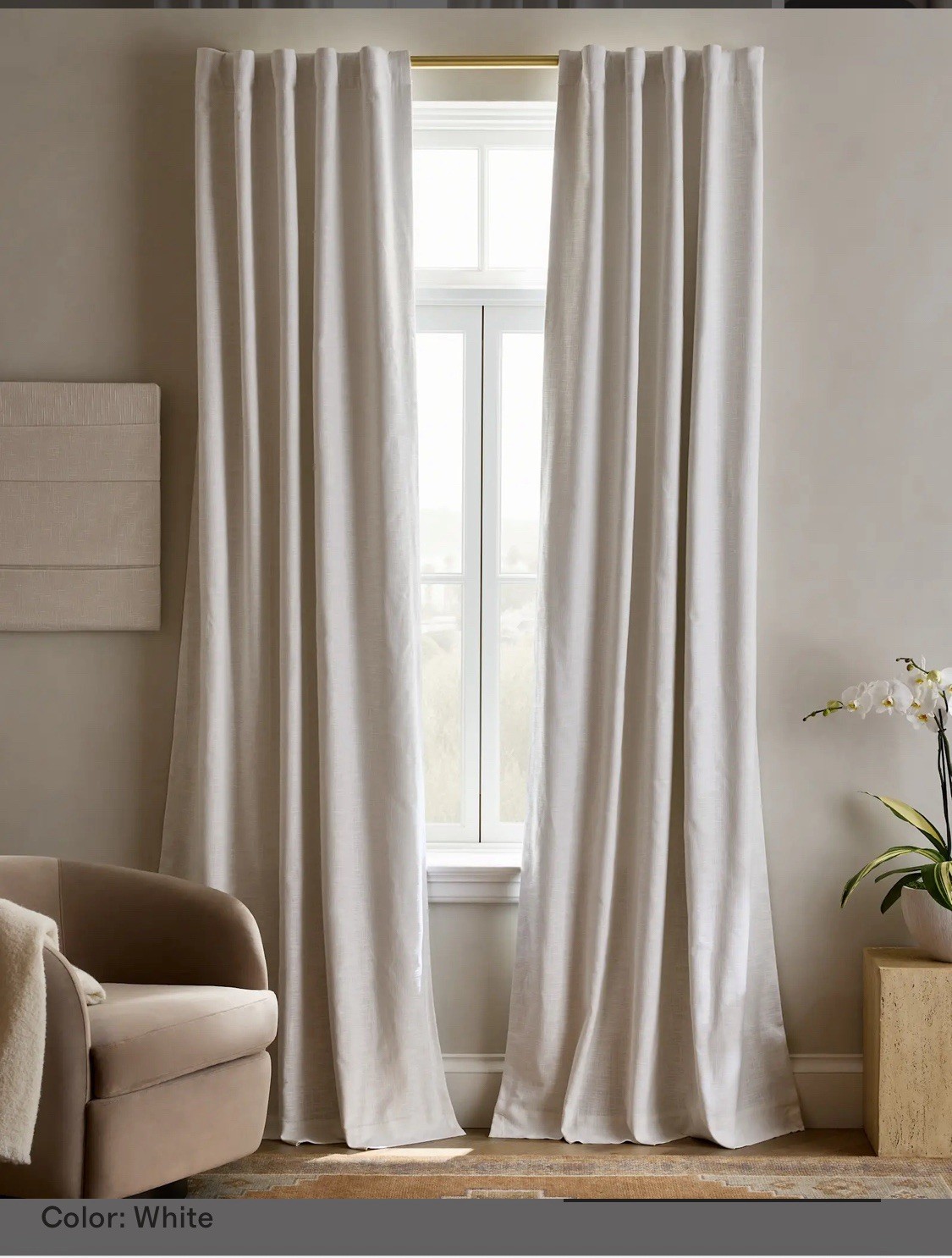 New Quince Textured Cotton Room Darkening White Curtains 48” X 108”