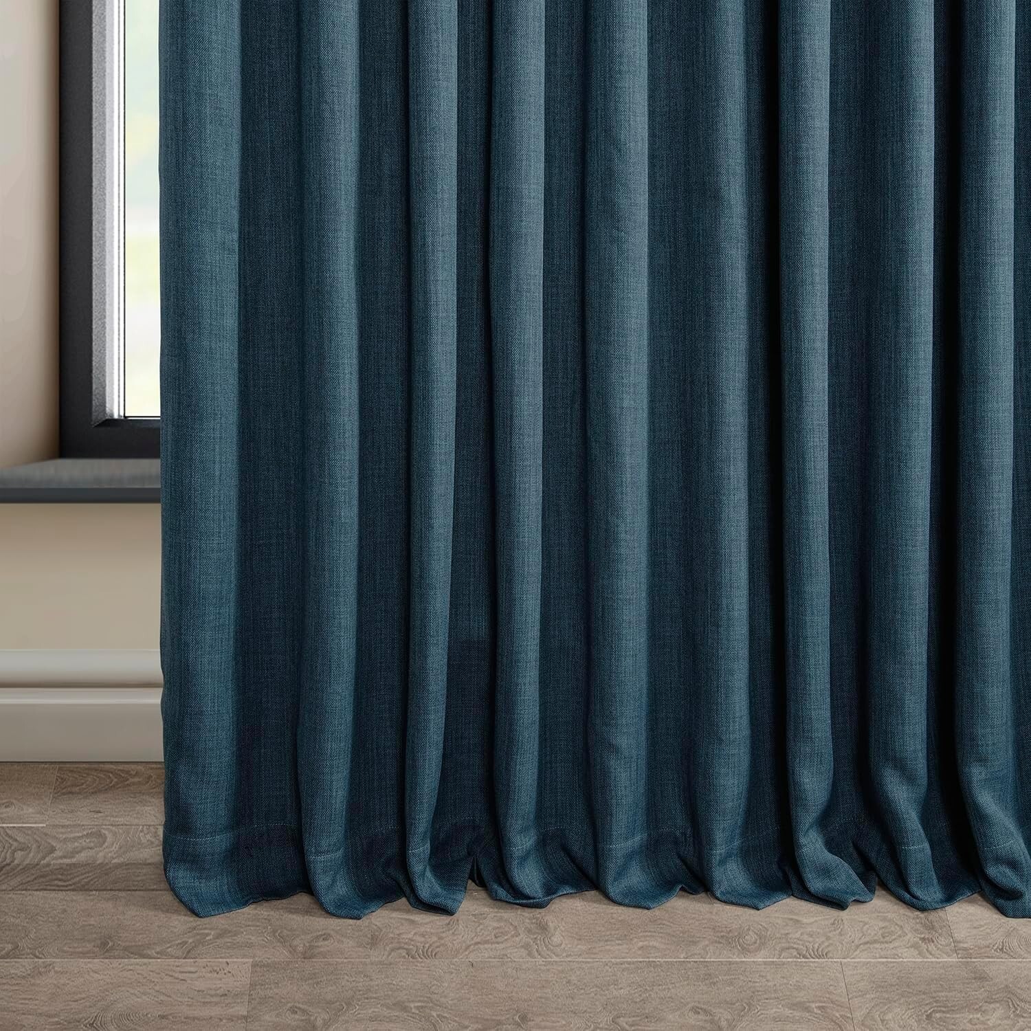 1 Panel Story Blue 84″L x 100″W Linen Darkening Curtains For Bedroom Living Room