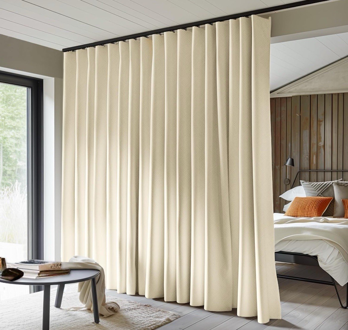 Room Divider Curtains With Ceiling Track, Beige, 10’x7’, Thermal Insulated, Blac