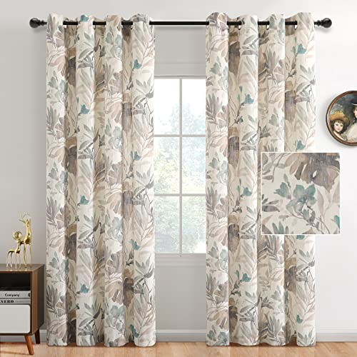 Floral Curtains Linen Style Curtains 52″W x 84″L (Pack of 2) A-brown/Natural