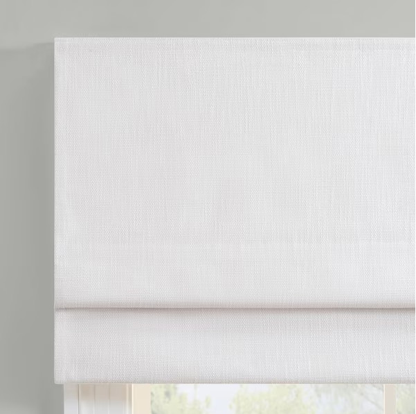 White Textured Solid Polyester 27 in. W x 64 in. L Blackout Cordless Roman Shade