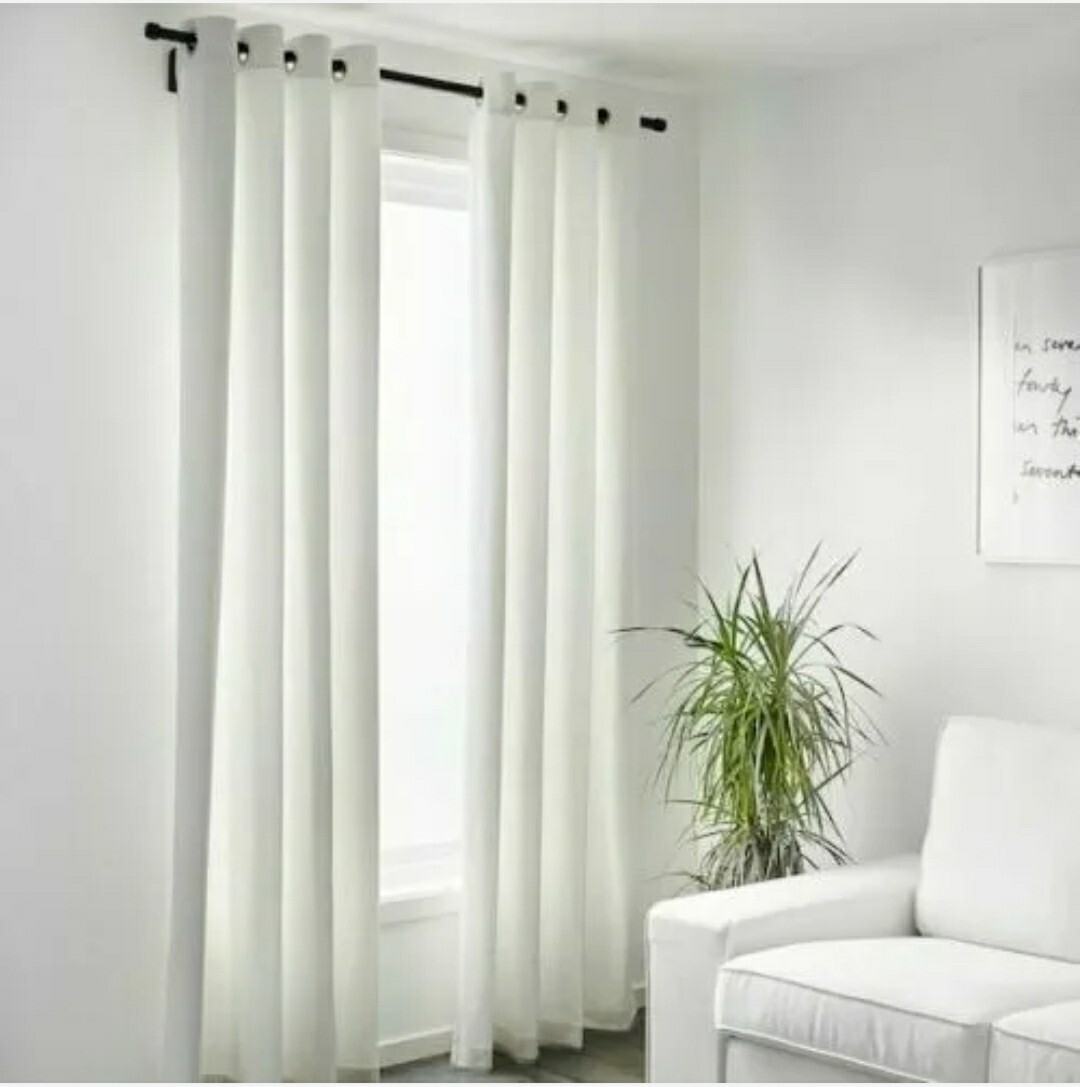 2 Pairs IKEA MERETE Curtain Drapes Room Darkening 57×98″ Grommets Bleached White