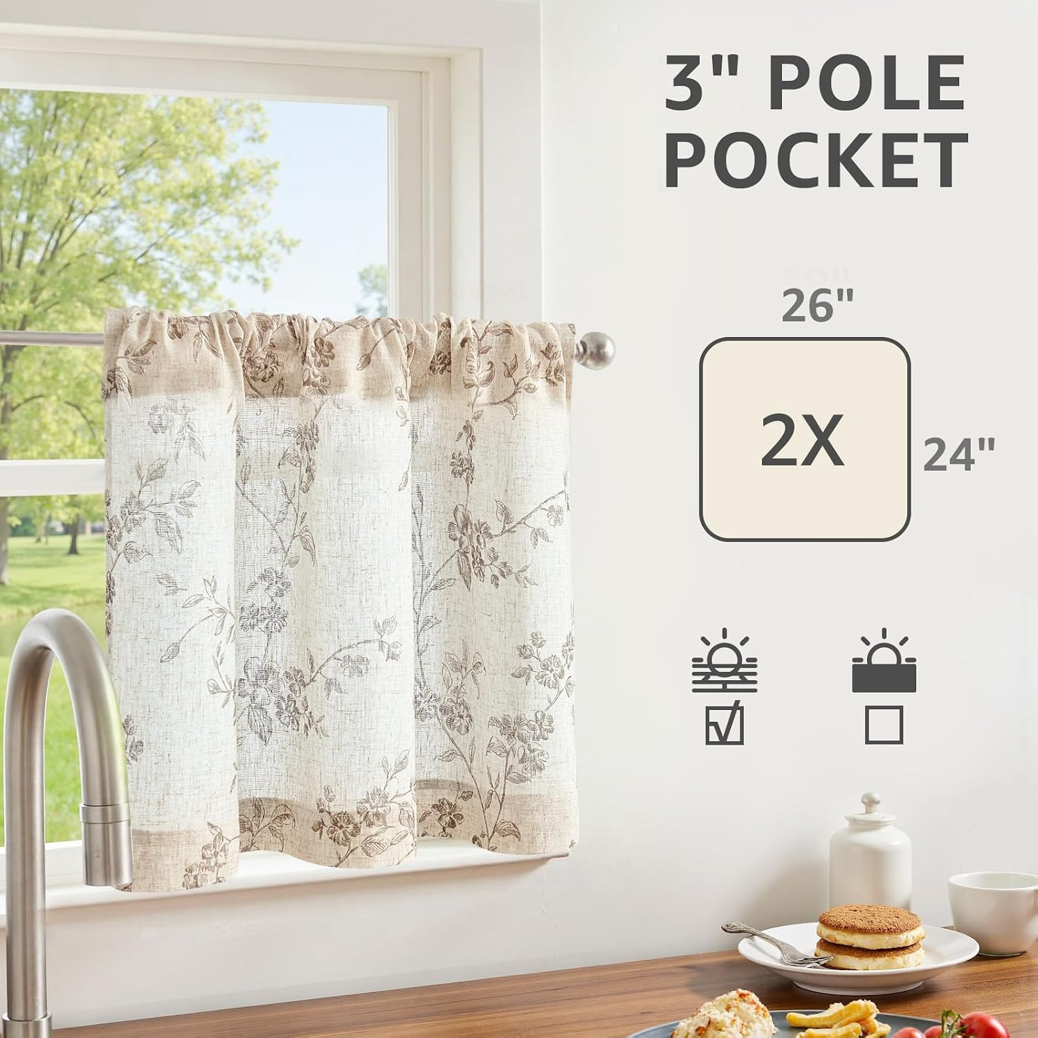 jinchan Floral Kitchen Curtains 24 Inch Linen Tier Curtains Farmhouse Cafe Half