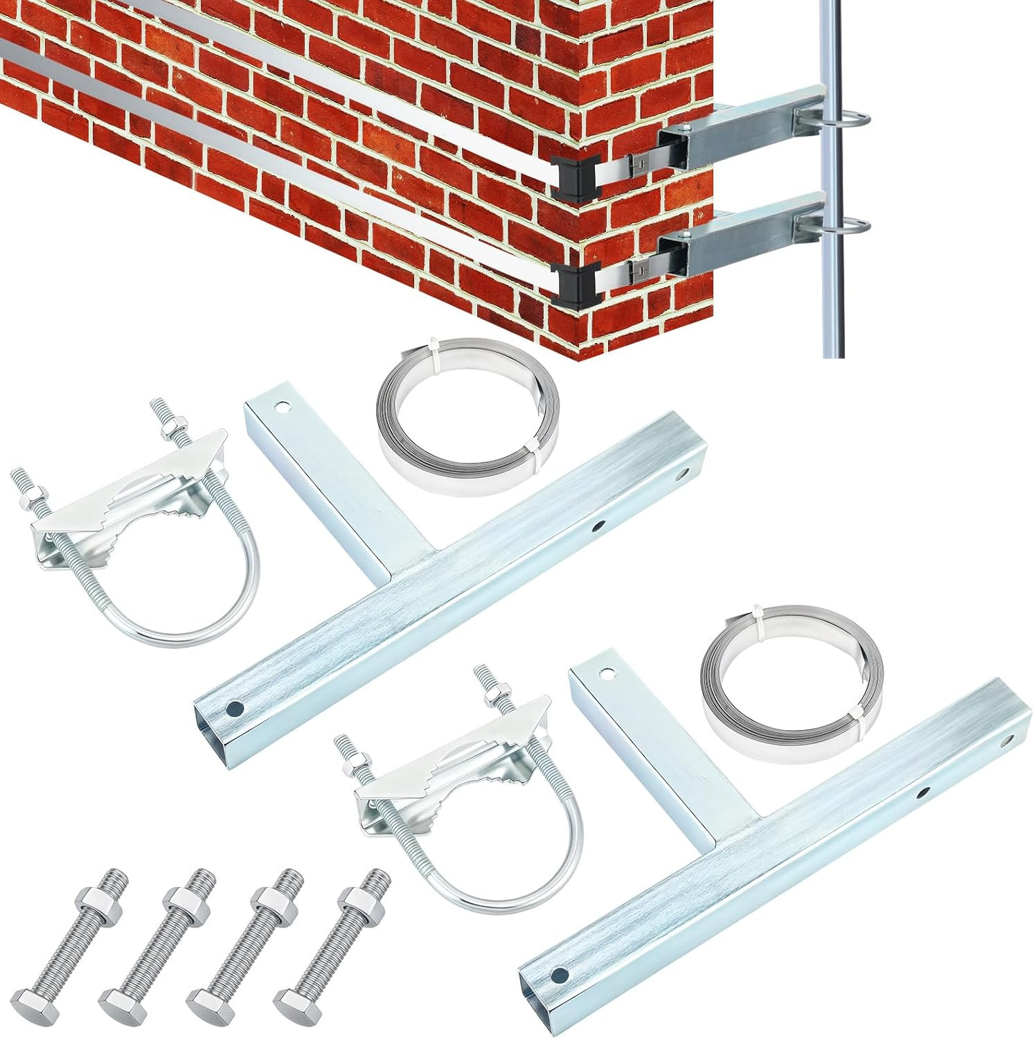 Chimney Antenna Mounting Kit Includes 1.25”-2″ Antenna Mast and Two 17″ Galvaniz