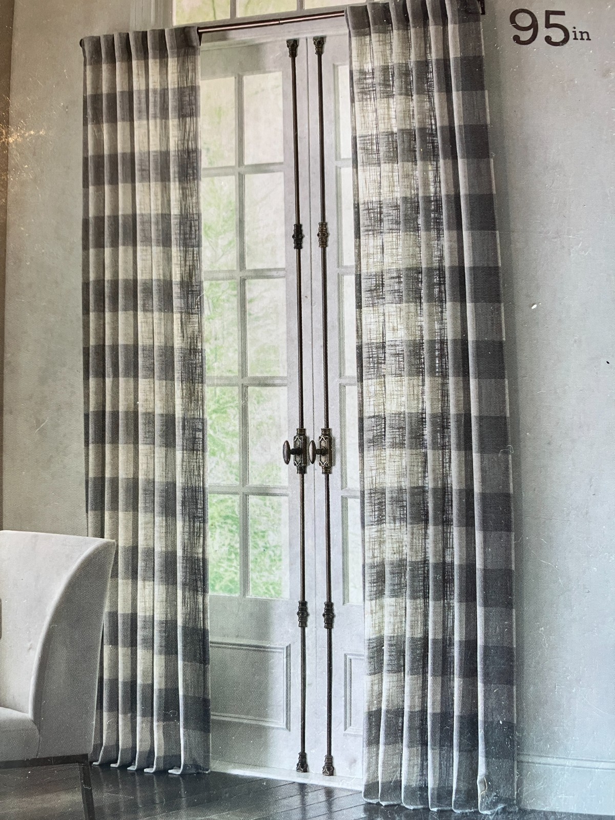 Allen + Roth 3728124 50” x 95” Curtain Panel, Gray Plaid, Rod Pocket, Single