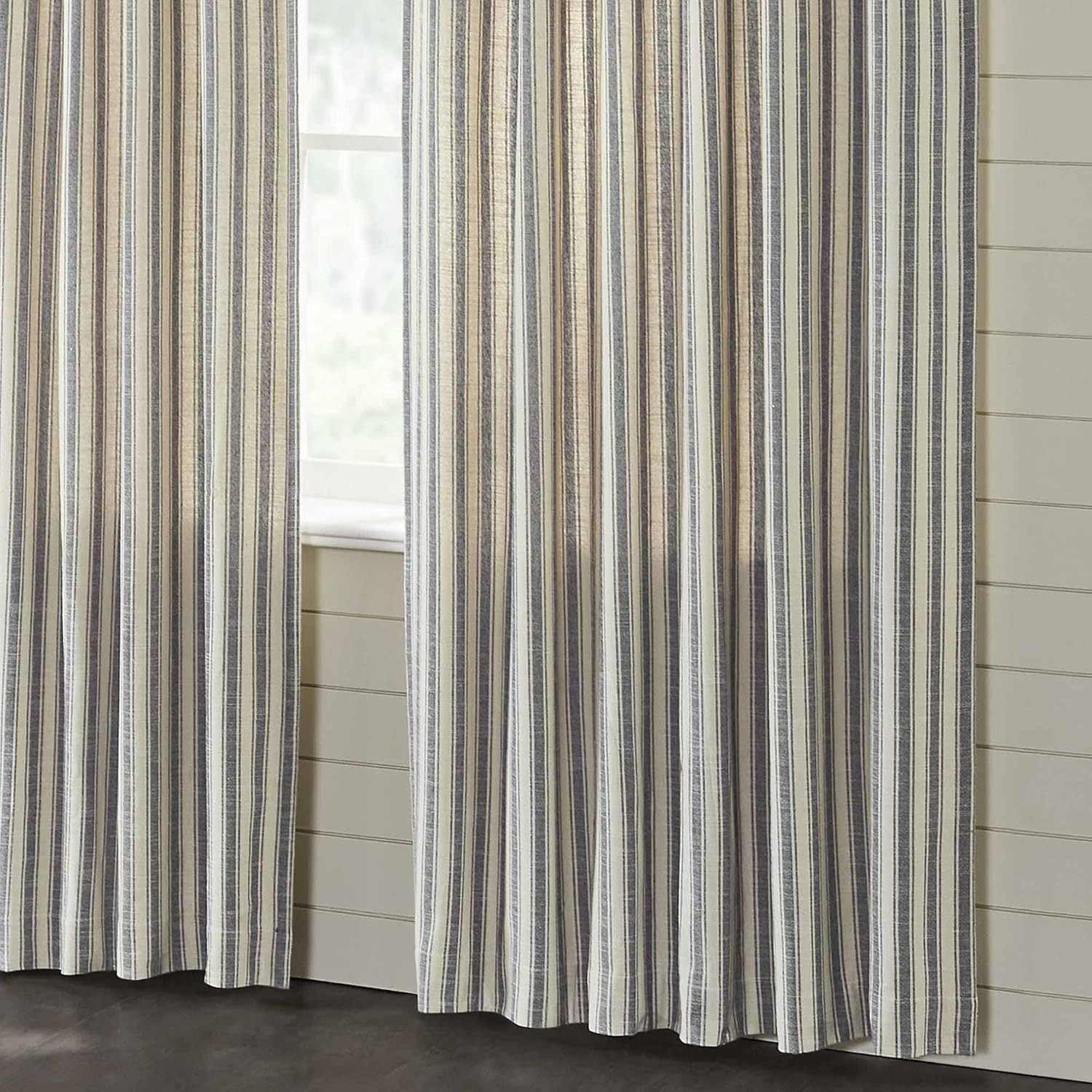 Farmhouse Gray Ticking Stripe Curtains, Set of 2, 84″ L X 40″ Drapes