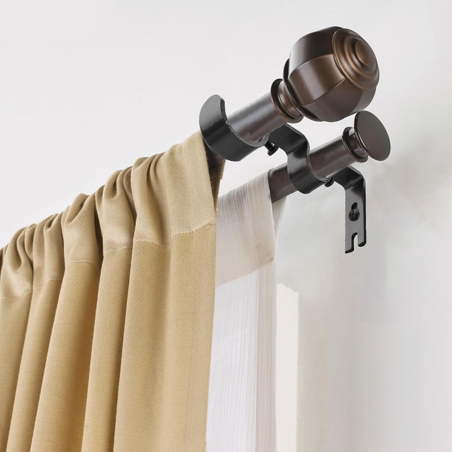 Double Curtain Rod Bracket,6 Pack Metal Curtain Rod Holders for Wall,Sturdy Curt