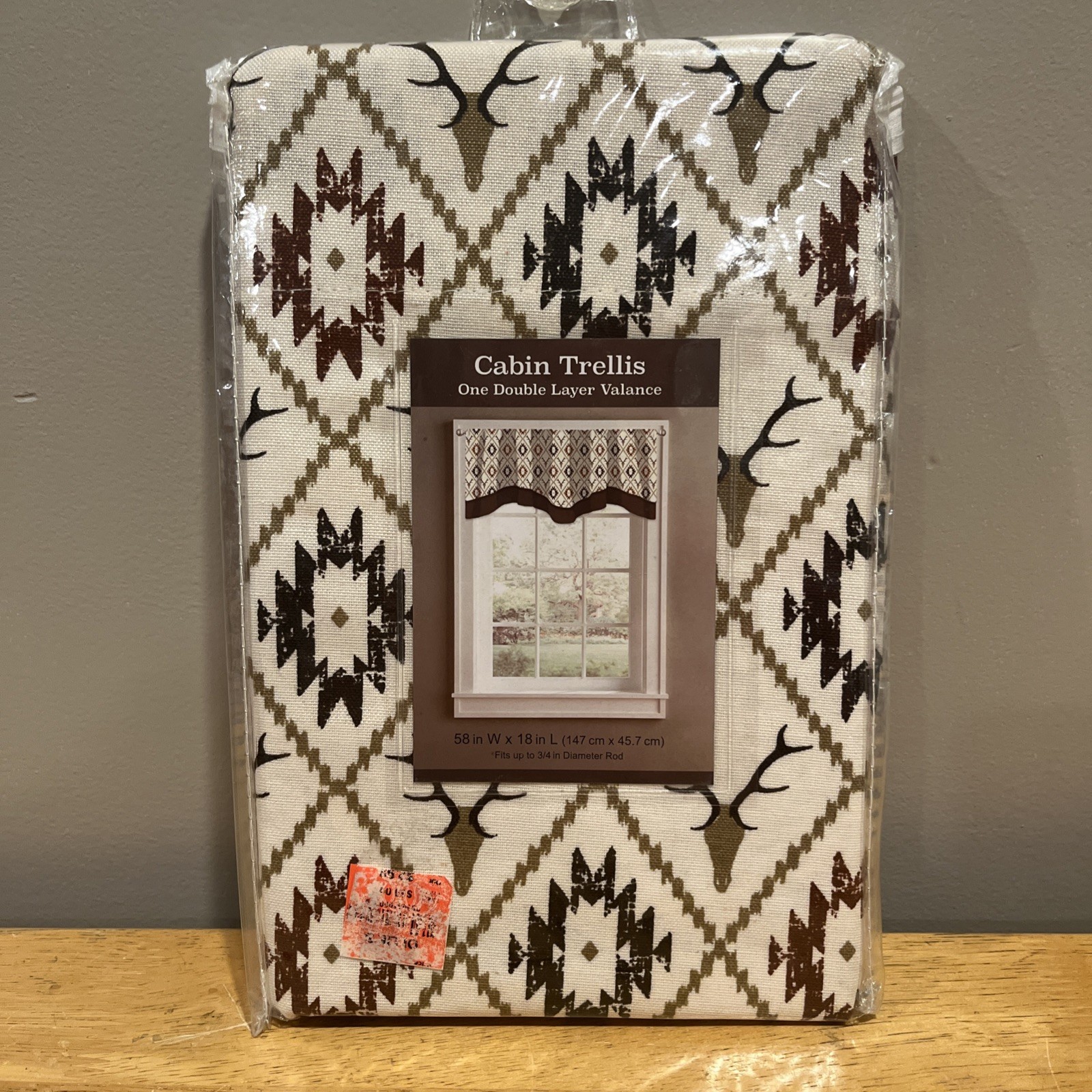 Cabin Trellis Rustic Valance Hunting DEER ANTLERS Cream 58×18″ Man Cave Camp