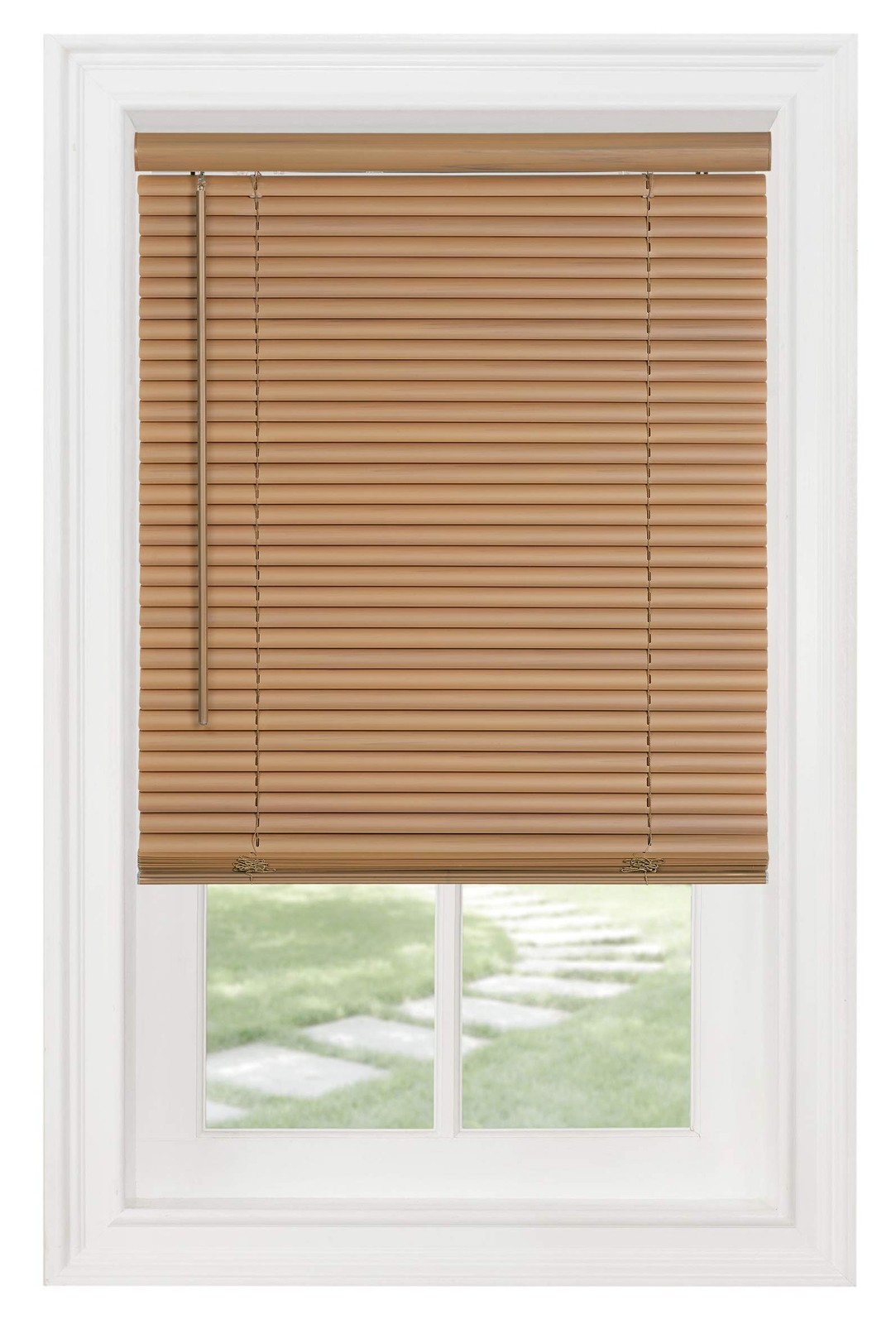PowerSellerUSA 1″ Slats Cordless Window Blinds, 64L x 35″W x 64″H, Woodtone