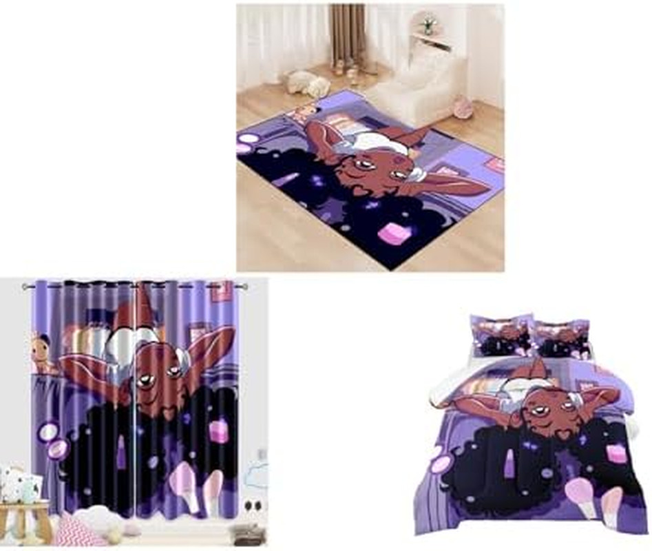 Charming Girls Curtain, Twin Comforter Set & Cozy Rug Bundle