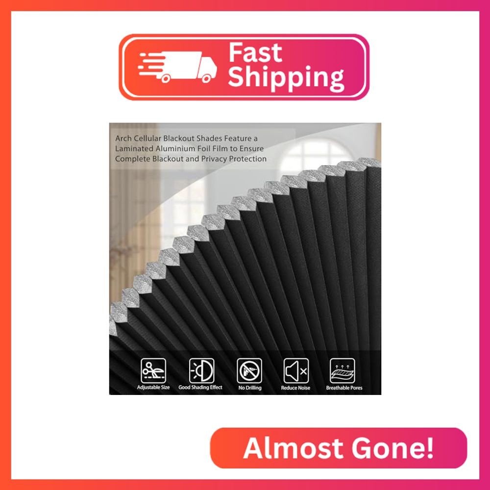 ChYoung Blackout Half Circle Window Shade No Drill Thermal Arched Cellular Half