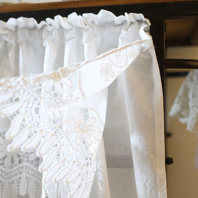 Lace Short Curtain Door Window Cabinet Home Embroidered Cotton White Height 85cm