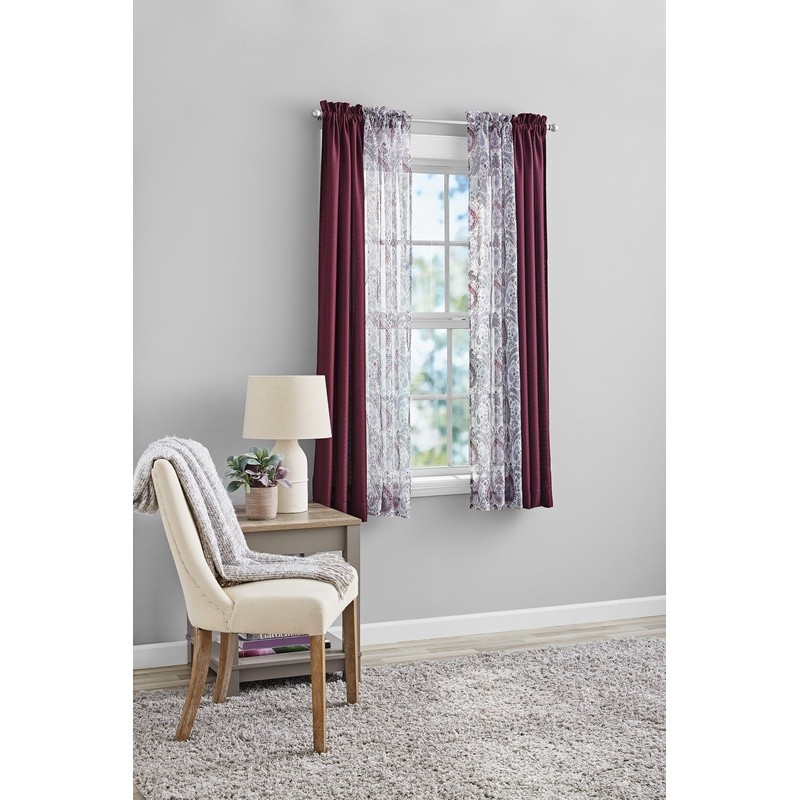 4-Piece Curtain Set Light Filtering Rod Pocket Textured Solid Sheer Panels New