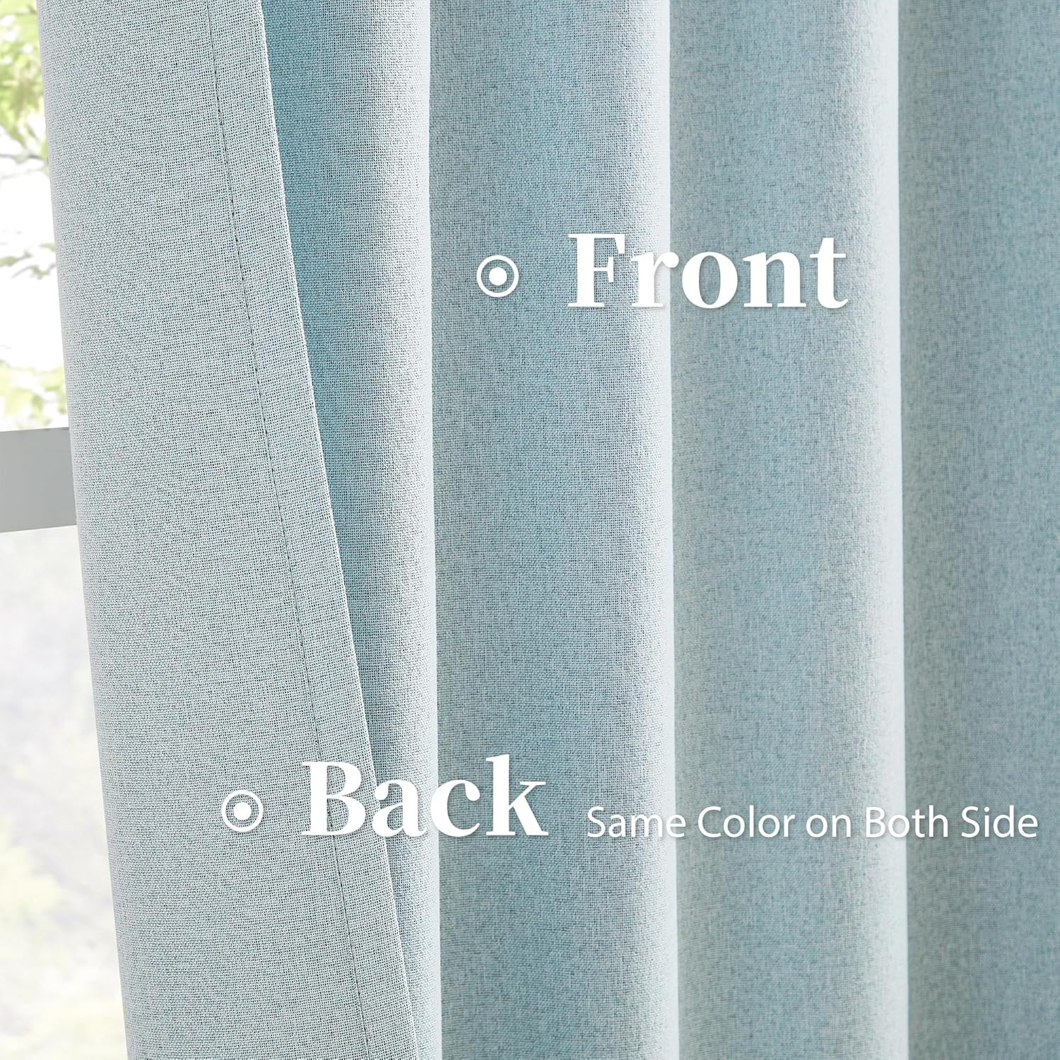 Light Sky Blue Blackout Linen Door Curtains, Energy Smart & Noise Reducing Pair