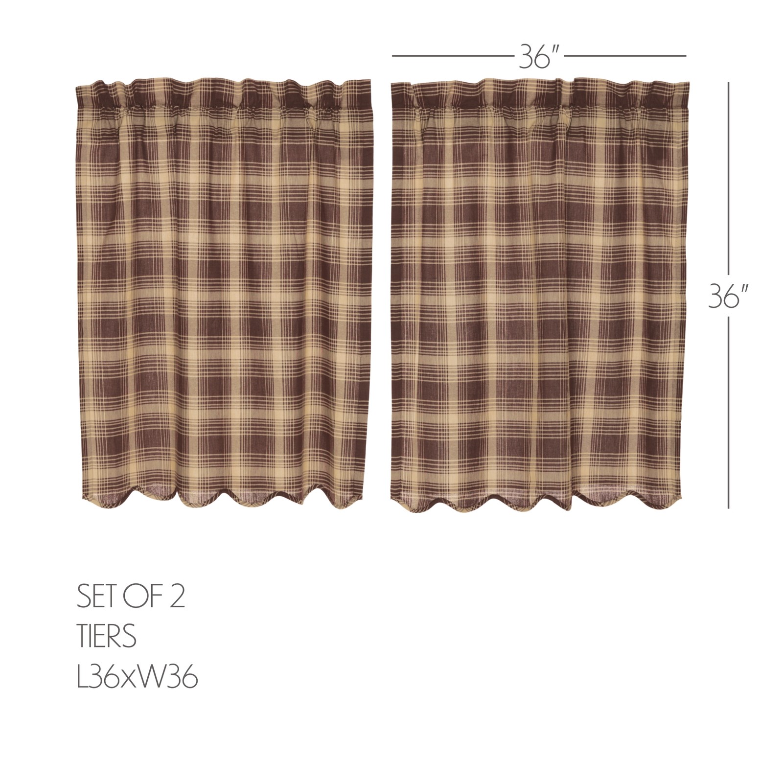 VHC Brands Rustic 36″x36″ Tier Pair Brown Rod Pocket Kitchen Window Curtains
