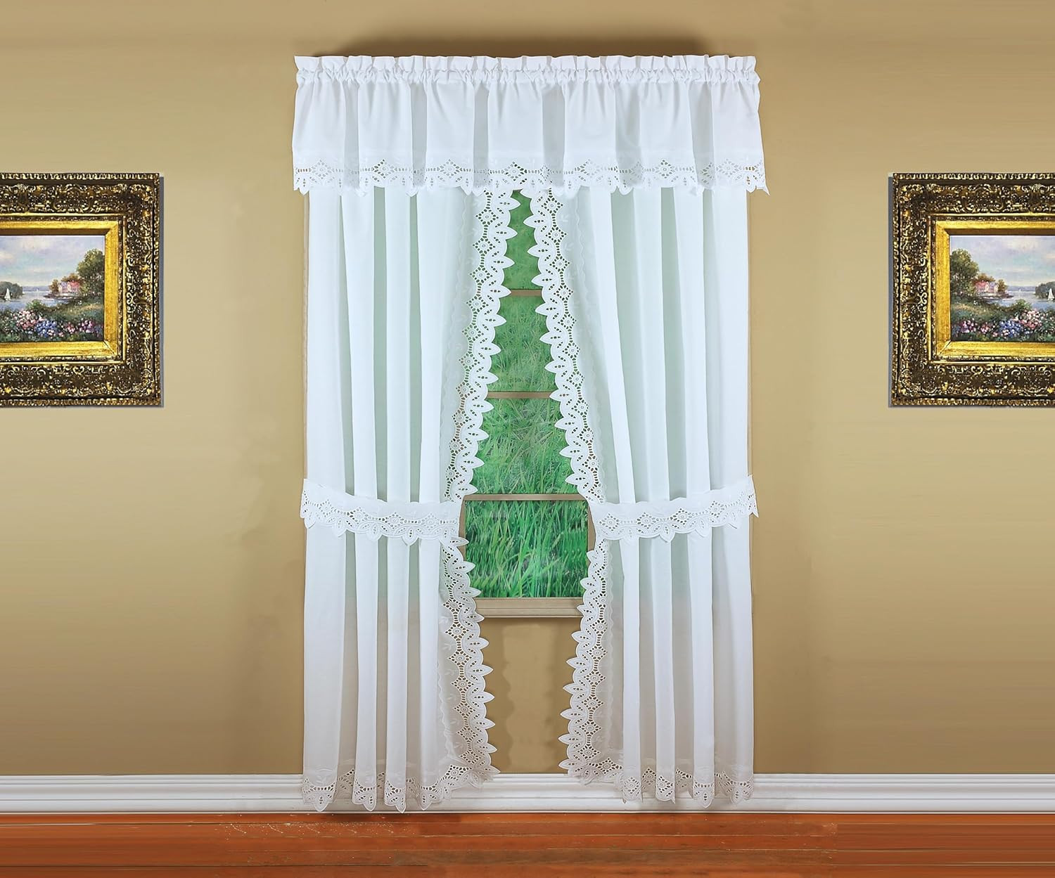 Heirloom Battenberg Eyelet Curtain Panel Pair, 84″ White, 4-Piece Set