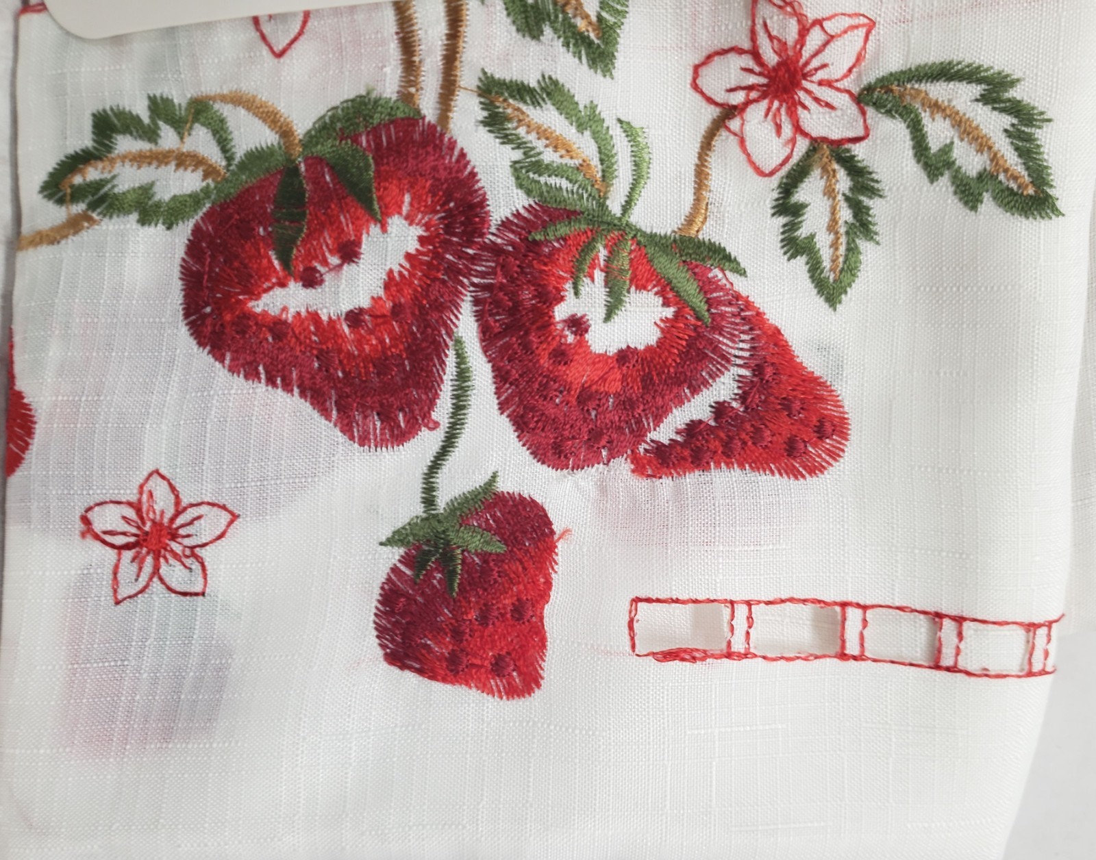 3pc. Embroidery Curtains Set: 2 Tiers & Swag (60″x36″) STRAWBERRIES, SISERA, VH