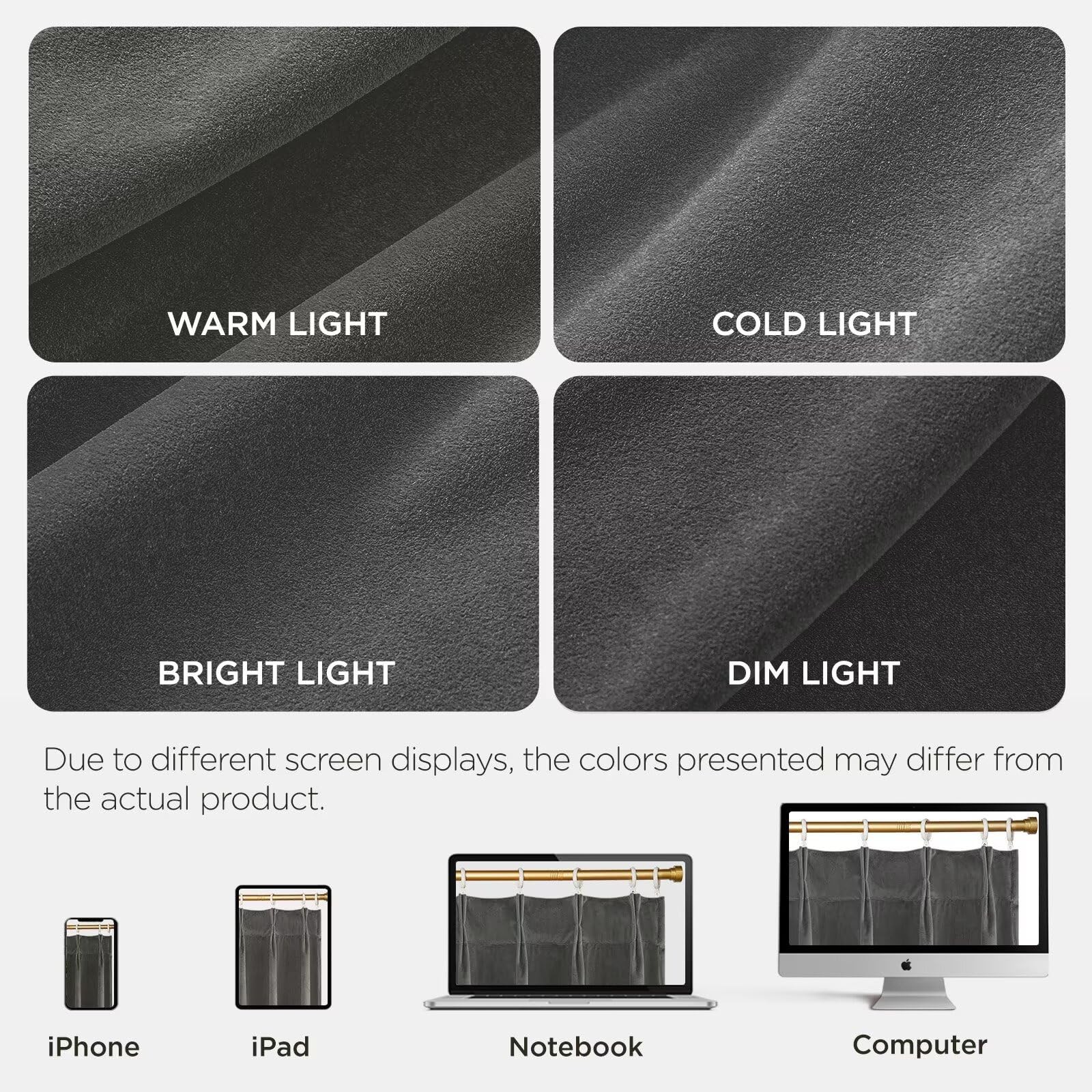 Luxury Grey Velvet Blackout Curtains 96″ Long, 2 Panel Set, Thermal Insulated