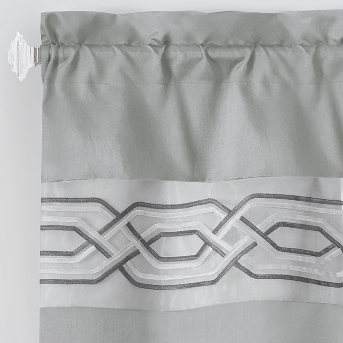 Contemporary Clean Two-Tone Embroidered Window Curtain Set, Silver
