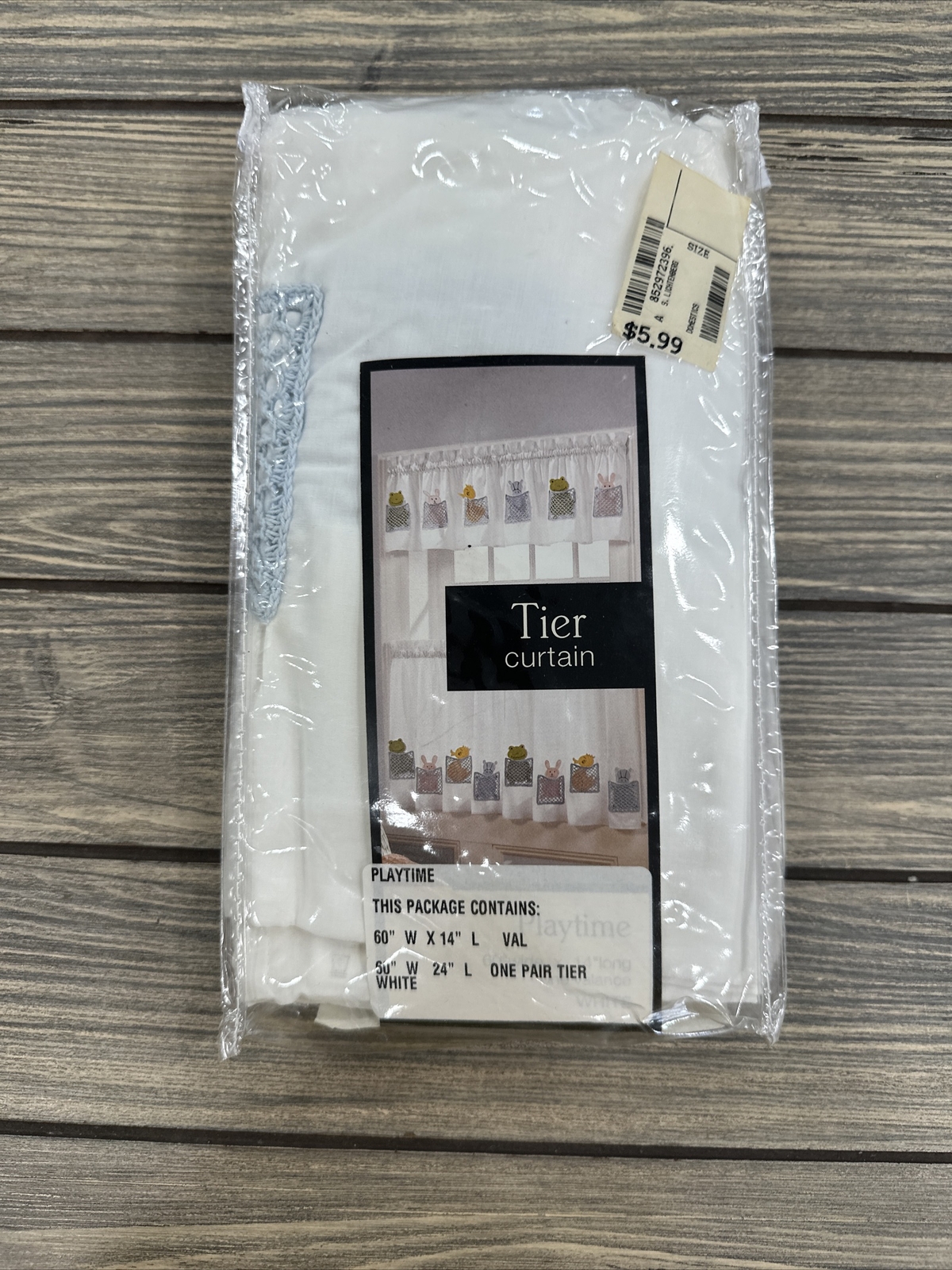 Vtg Tier Curtain with Plush Stuffed Animal Pockets White Playtime 60″ x 14″ L