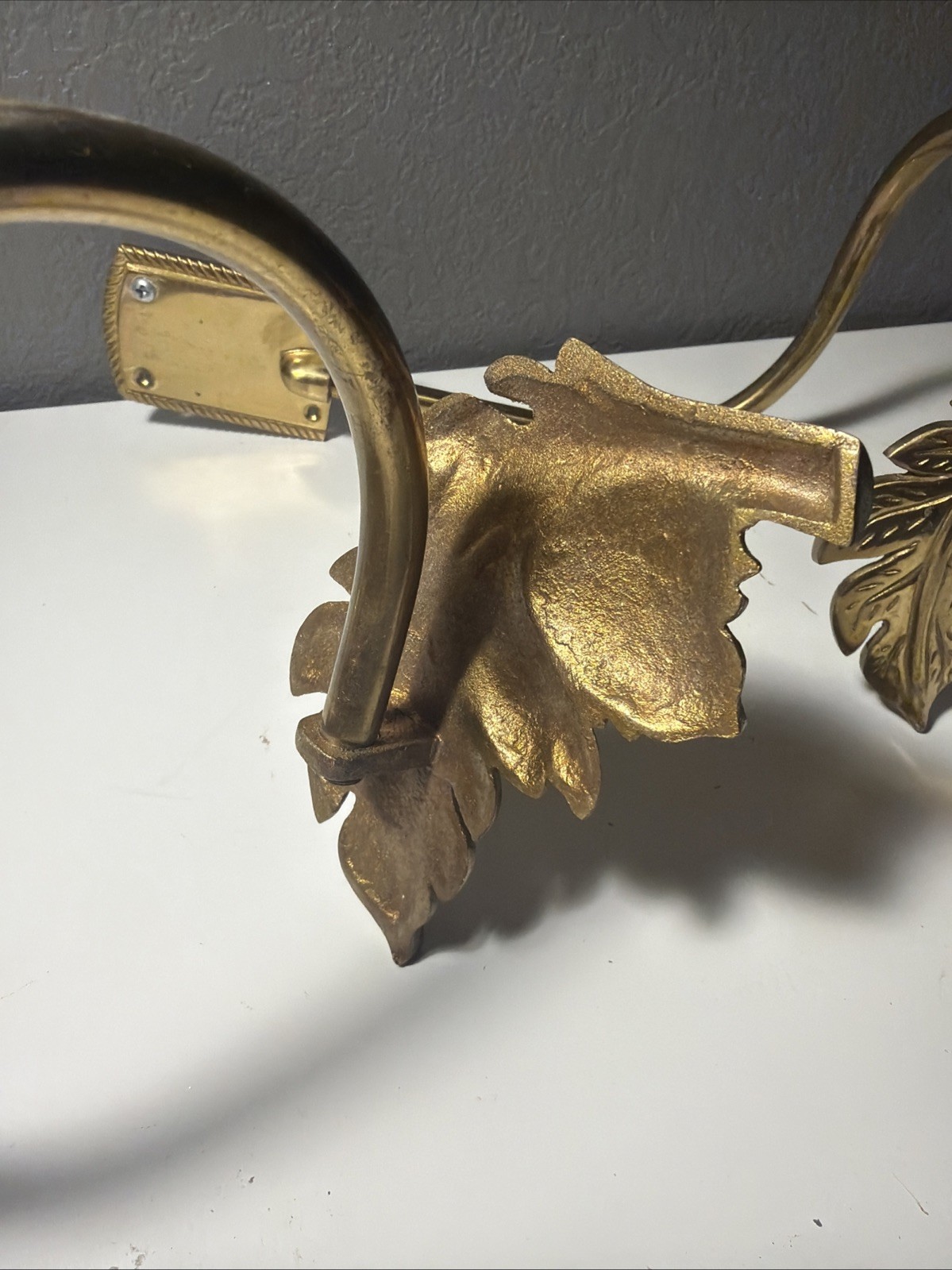 Pair of Vintage Brass Leaf Curtain Tiebacks~ French Art Deco Style