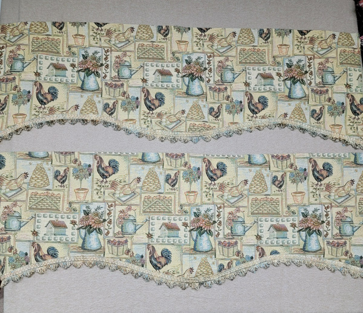 FARMHOUSE~Lot of 2 Jacquard Tapestry Valance ROOSTER Cottage 17″x51″ Rod Pocket