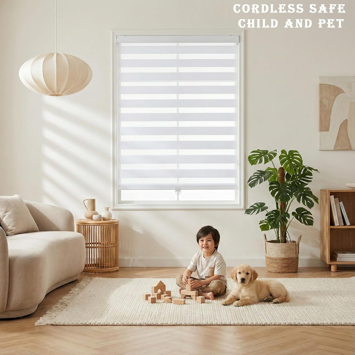 Modern 46″ W x 72″ H Cordless Zebra Shades – Stylish Day & Night Light Filtering