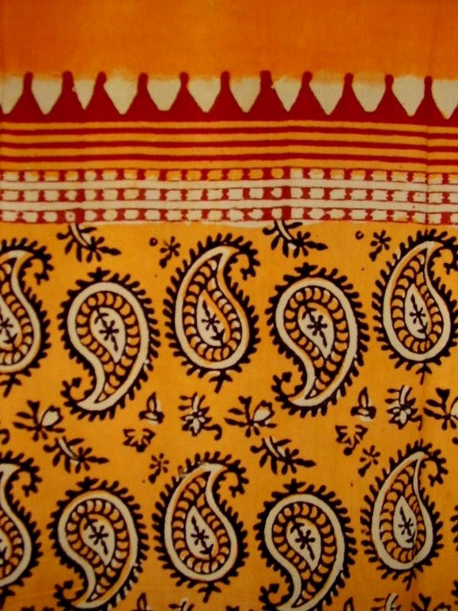 Block Print Paisley Curtain Drape Panel Cotton 46″ x 88″ Saffron