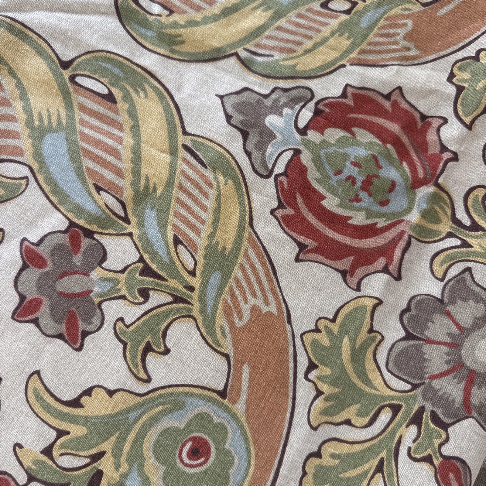 Pottery Barn Lined Curtain Panels Set. Floral Tan Print. Linen Blend 48″x84