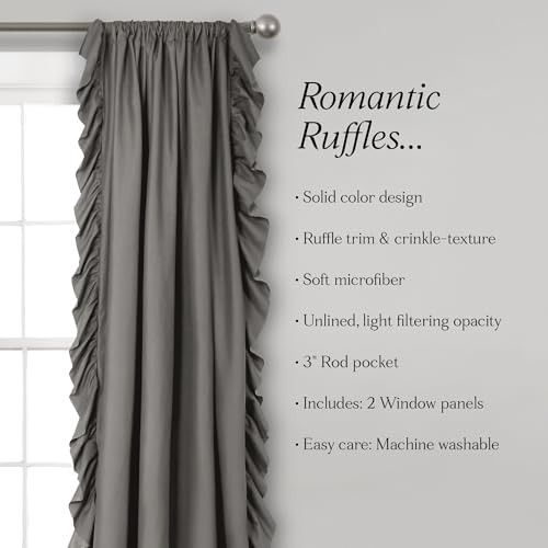 Reyna Ruffle Window Curtain Panel Set, 54″W x 84″L (Pack of 2) Grey Panel Pair