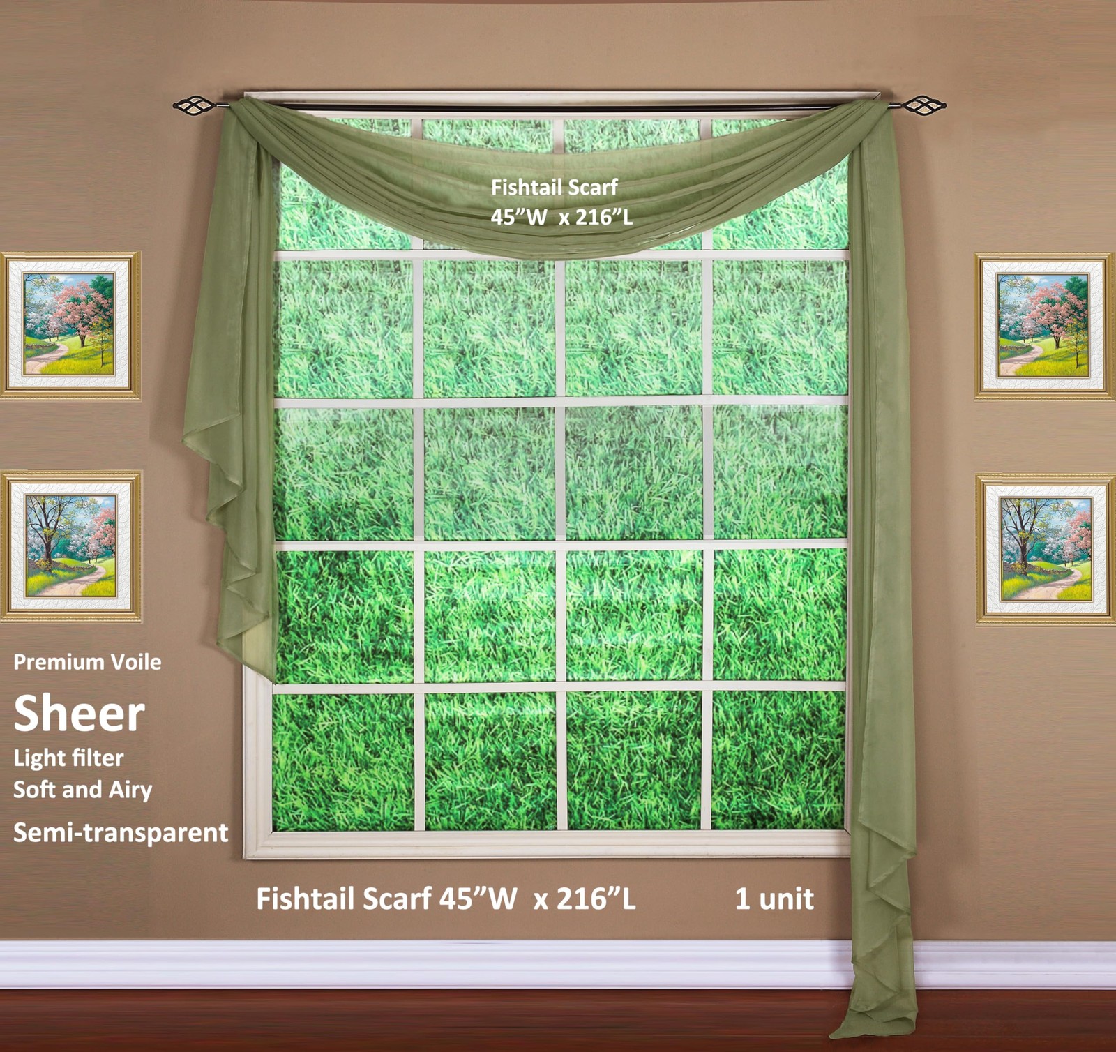 Today’S Curtain Todays Curtain Emelia Original Voile Scarf 216 Dusty Leaf 45 W