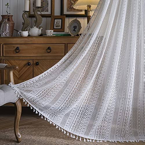 Cream Boho Curtain 84 Inches Length, 59″W x 84″L (Pack of 1) White Crochet