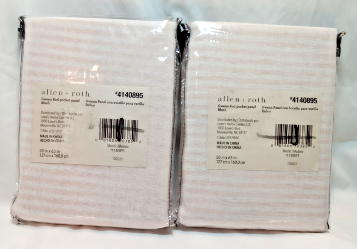 2 Allen + Roth Blush Striped Light Filtering Rod Pocket Curtain Panel 50″ x 63″