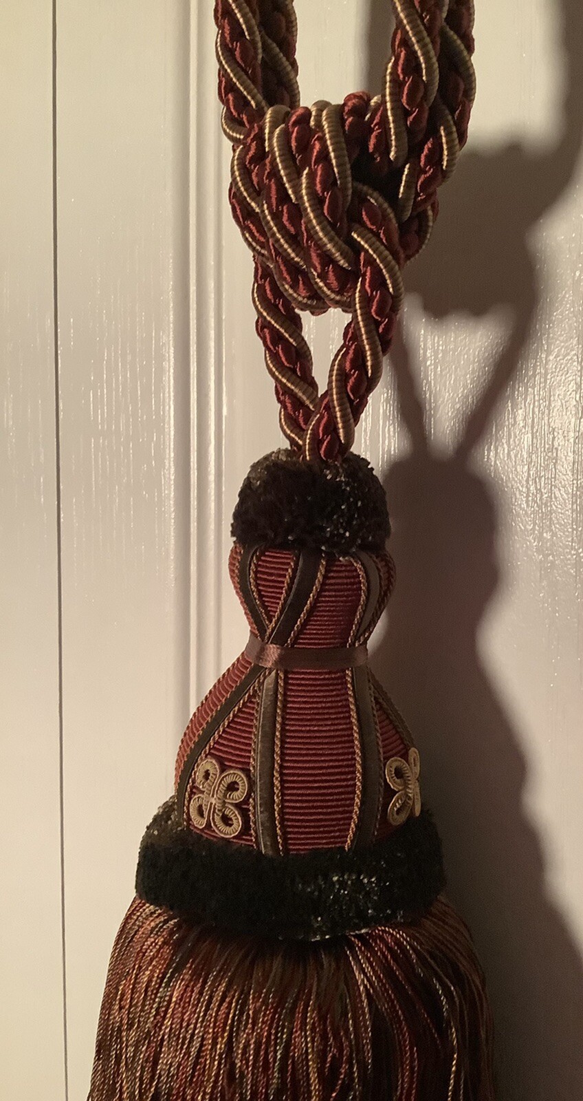 Single Traditional Large Beige Green Burgundy 12” Tassel Rope Curtain Tie Back