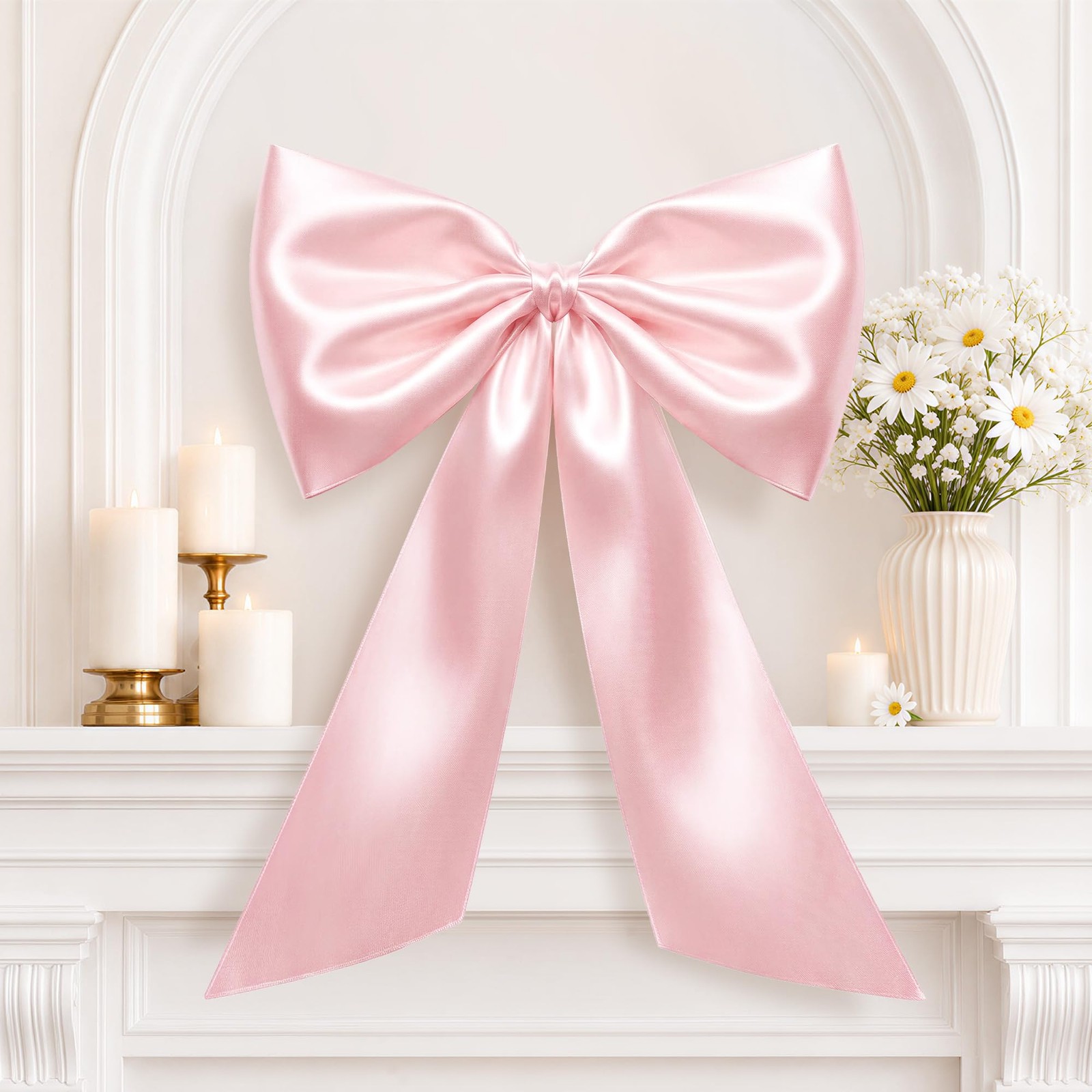 40×24 Inch Large Pink Bow Coquette Room Decor Satin Ribbon Hanging Wall Decor