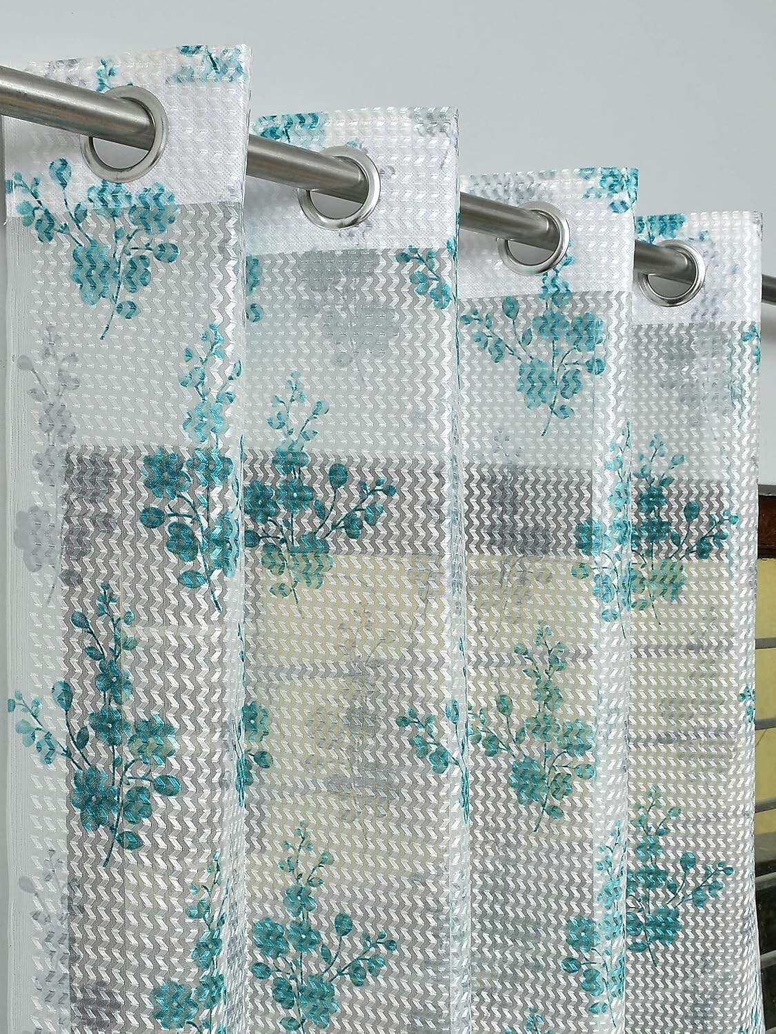 New 4 Pieces Eyelet Window Curtain Set 5 Feet Aqua