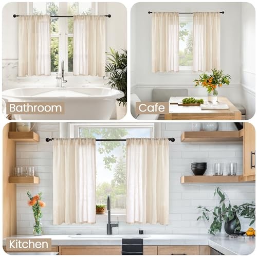 Short Linen Curtains 36 Inch Length for 24″W x 36″L (Pack of 2) Natural