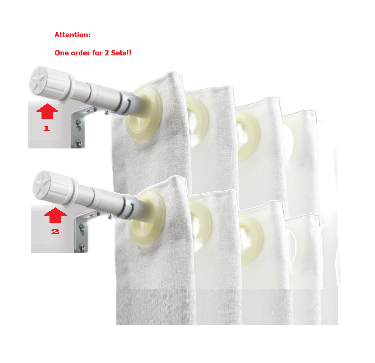 2 Pack Curtain Rod w/Star for Window size up to 178″ Wide Heavy Duty 1″ dia tube