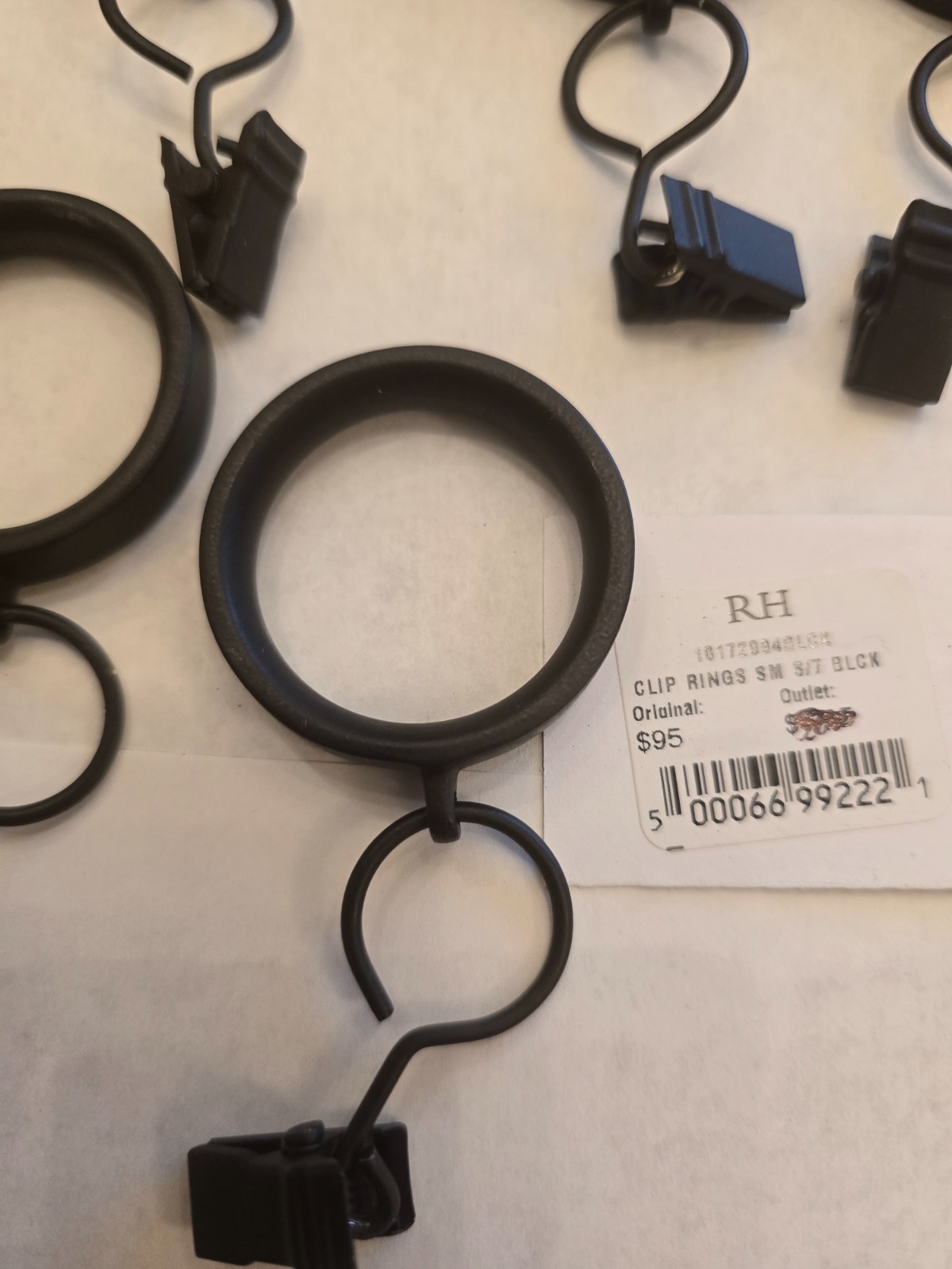 Restoration Hardware Easton Loop Drapery Clip Rings Small Black Matte