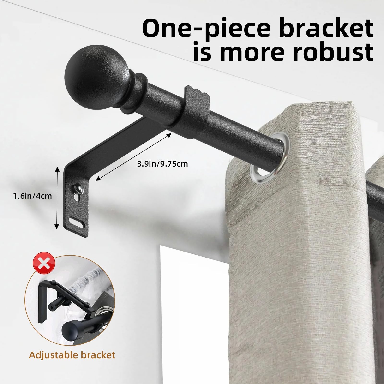 Curtain Rods for Windows 28-44 inch, 5/8 inch 28in-44in, Black