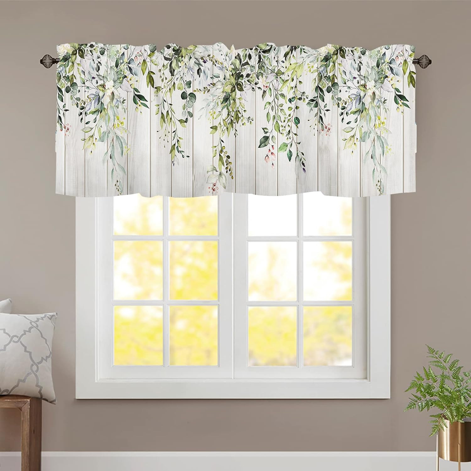 Sage Green Leaf Kithen Curtains Valances for Windows Spring Summer Eucalyptus Le