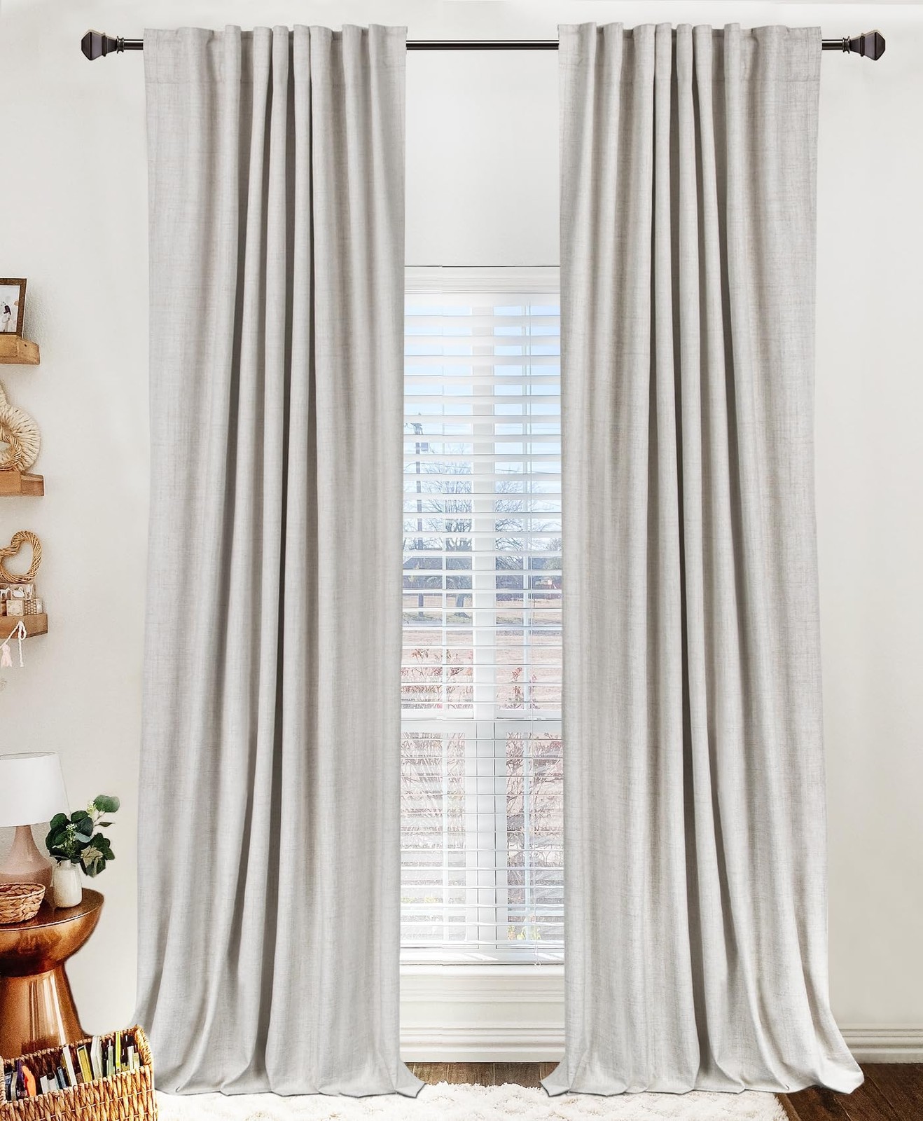 100% Blackout Shield Linen Blackout Curtains for Bedroom 63 Inches Long, Back…